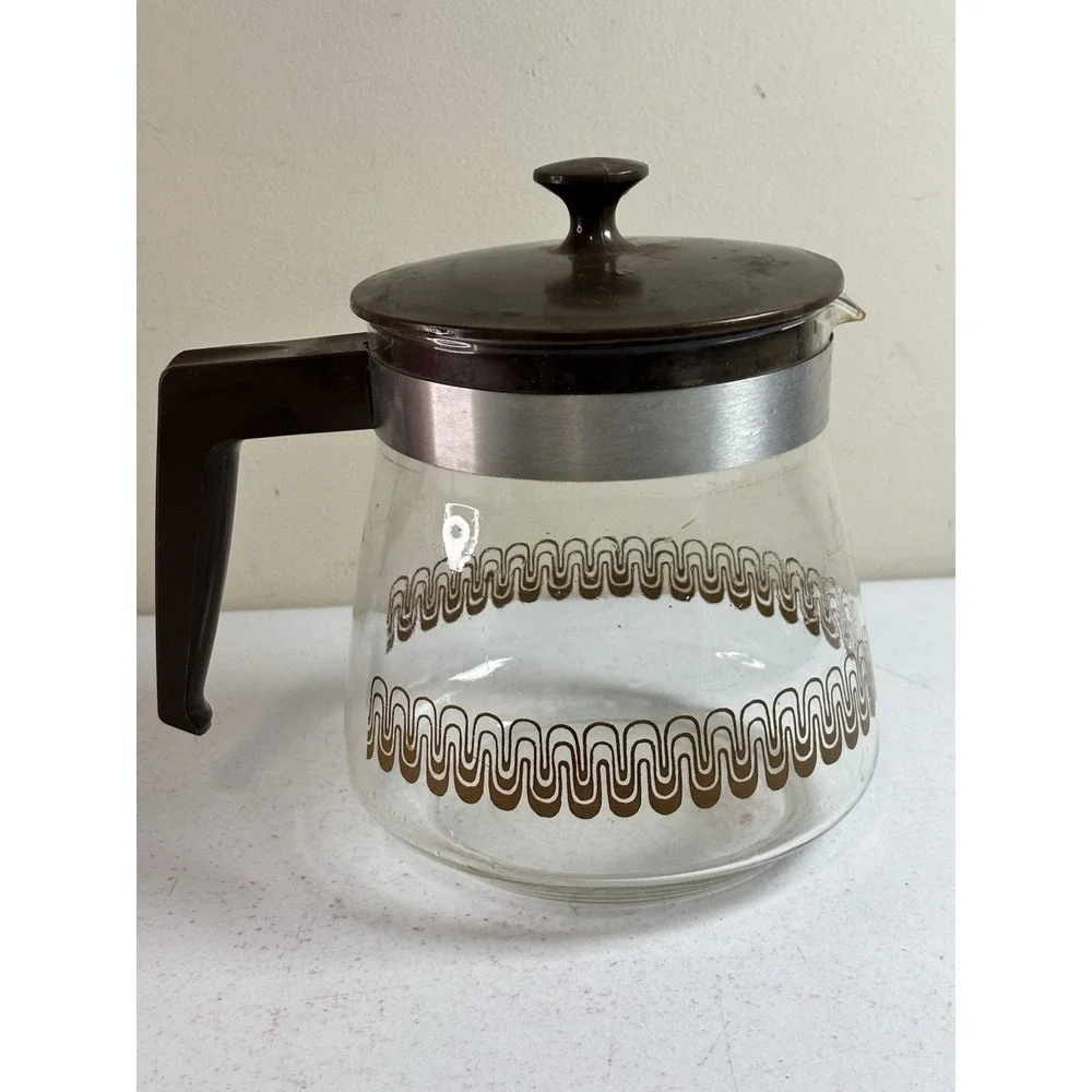 Vintage 10 Cup Glass‎ Replacement Coffee Pot With Lid Carafe Brown MCM GUC